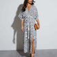 Printed Long Short Sleeve Printed V-neck Dress