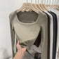 Solid Color Square Collar Bottoming Shirt Long Sleeve