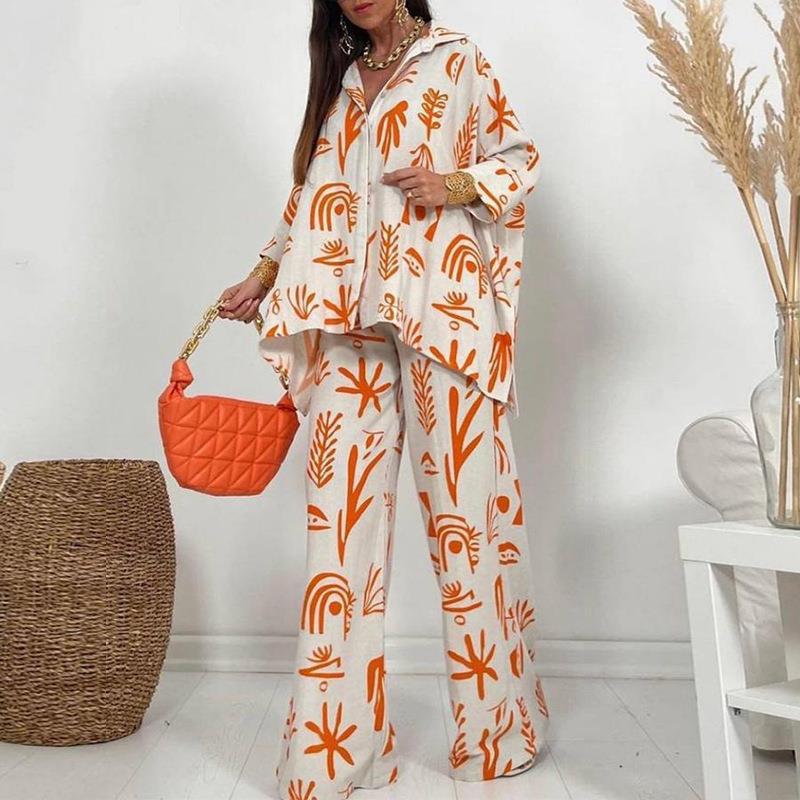 Plus Size Casual New Straight Pants Shirt Two-piece Set