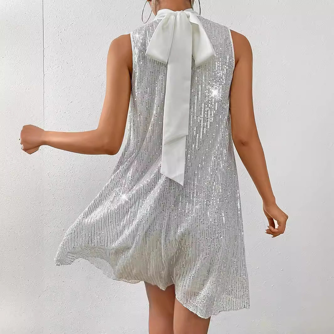 Women's Fashion Sequin Shiny Sleeveless Pullover Dress