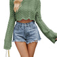 Acrylic Women's Sweater Solid Color Hollow Wave Pattern Short