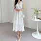 French Style V-neck Pleated Temperament Lace-up Waist-controlled Slimming Sleeveless Dress