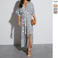 Printed Long Short Sleeve Printed V-neck Dress