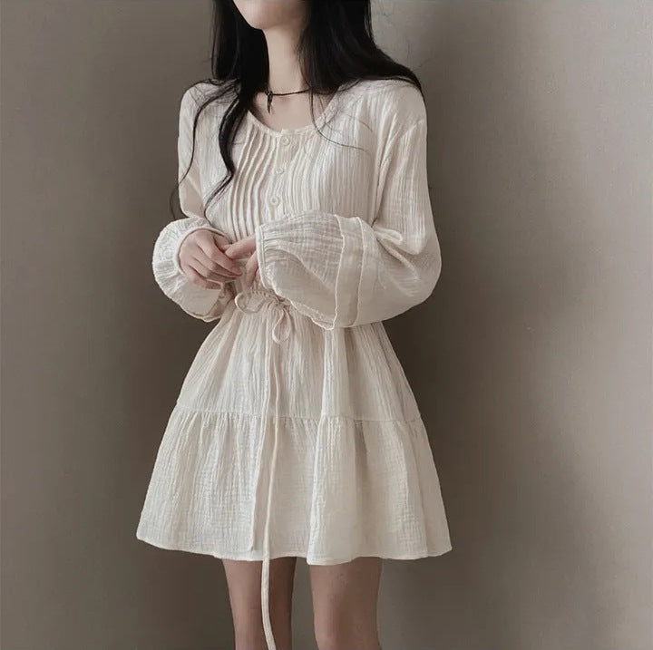 Pleated Design Small Lace-up Waist-controlled Slimming Dress