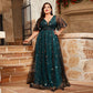 New Shiny Crystal Puff Sleeve V-neck Dress
