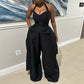 Halter V-neck Irregular Sleeveless High Waist Ribbon Jumpsuit Trousers