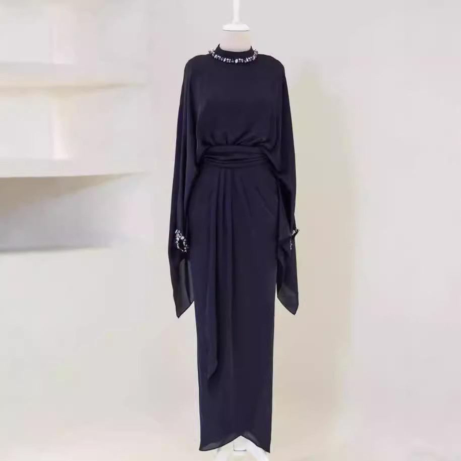 Elegant Batwing Sleeve Top Elegant Waist-tight Mid-length Dress Set