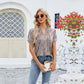 Women's V-neck Pleated Printed Short-sleeved T-shirt