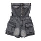 Breasted Hollow-out Midriff Tube Top Cowboy Siamese Shorts For Women