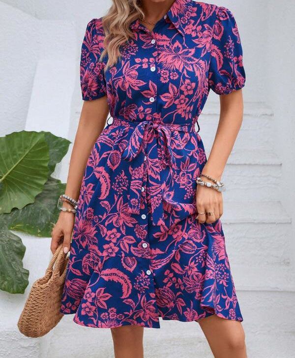 Robe chemise d'été ample à manches courtes