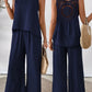 Women's Sleeveless Solid Color Back Hollow Lace Suit