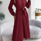 Elegant Elegant V-neck Button Lace-up Large Hem Pleated Maxi Dress