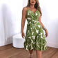 Elegance Women's Cross Collar Belt Floral Print Dress