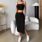 Women's Solid Color Stretch Tight Midriff-baring Camisole Hip Skirt Suit