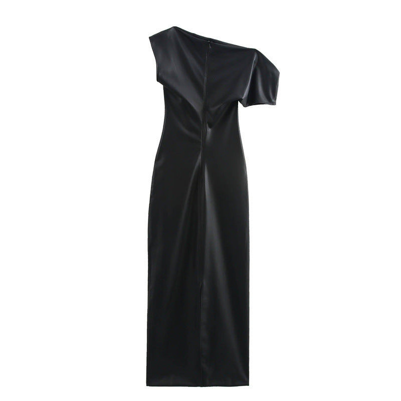 Robe verticale élégante en cuir artificiel à la mode
