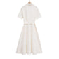 Poplin Shirt-style Lace-up Embroidery Dress