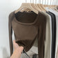 Solid Color Square Collar Bottoming Shirt Long Sleeve