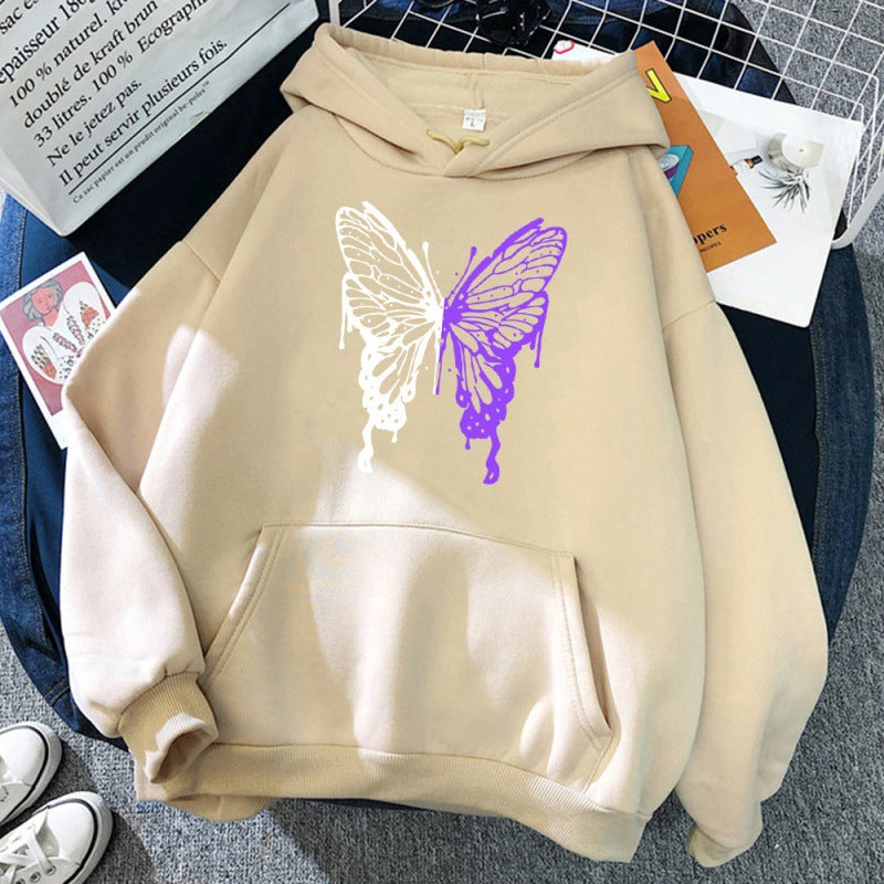 Sweat à capuche à motif papillon blanc et violet