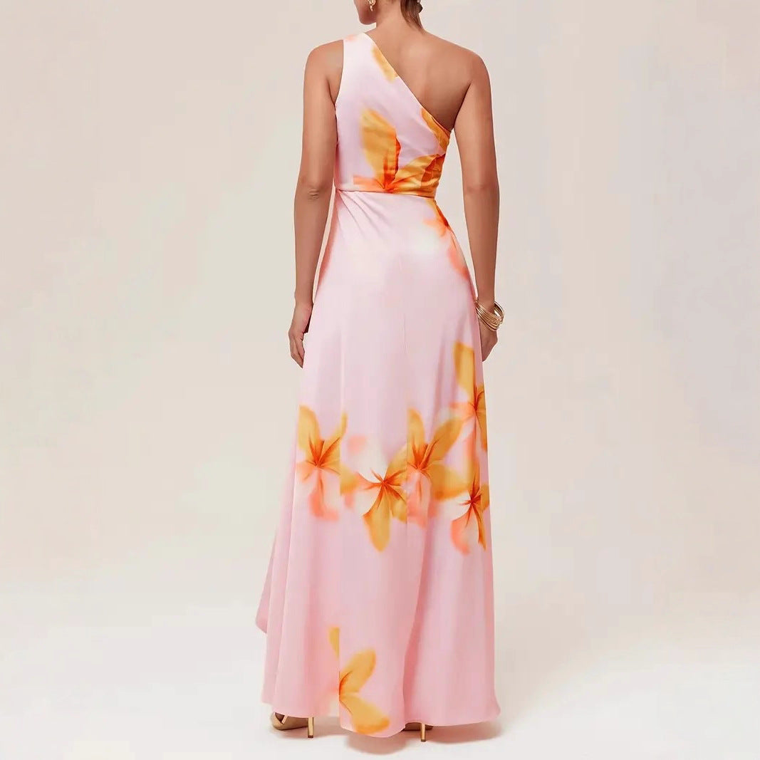 Elegant Slim Fit Tube Top Printed Halter Long Dress