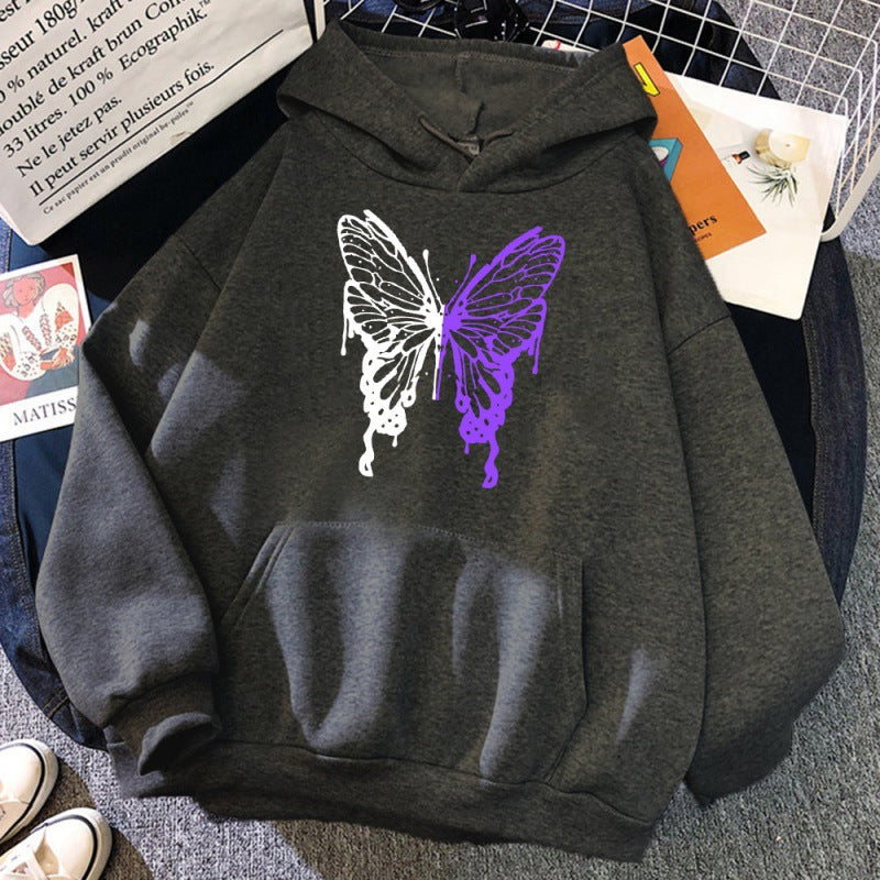 Sweat à capuche à motif papillon blanc et violet