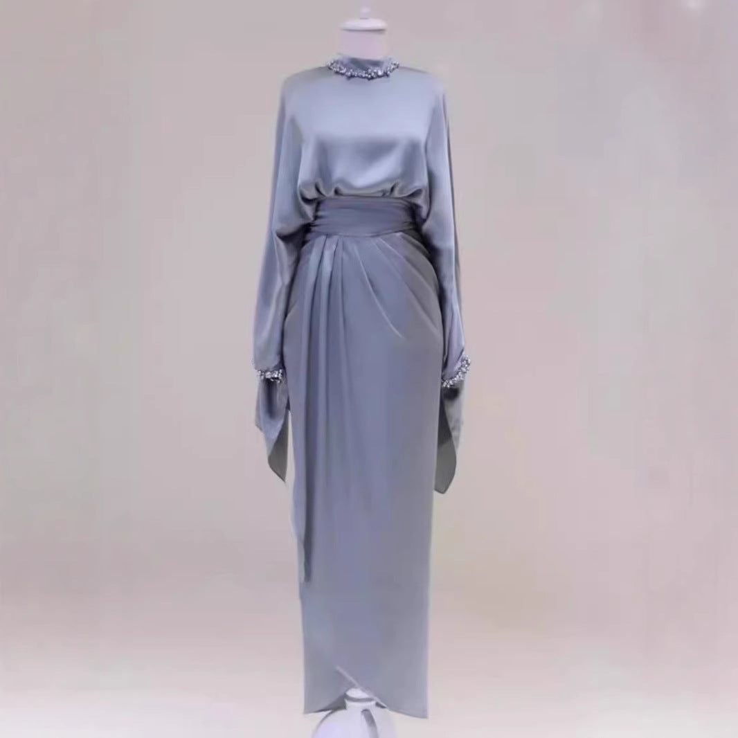 Elegant Batwing Sleeve Top Elegant Waist-tight Mid-length Dress Set