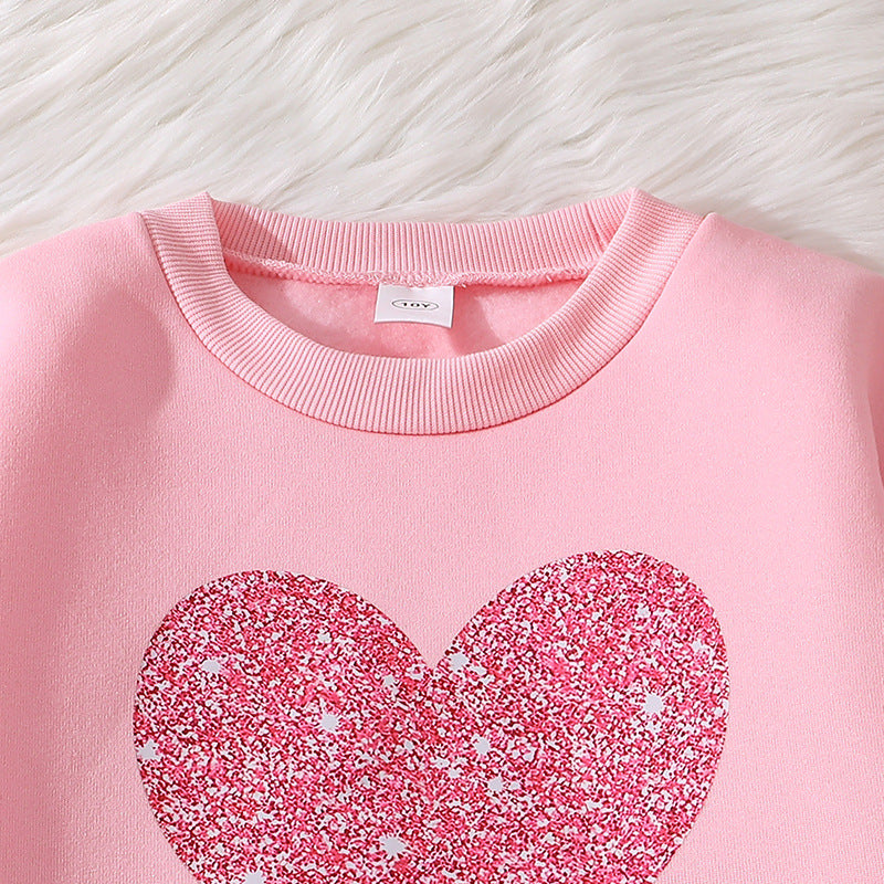 Children's Spring Love Long-sleeved Sweater Trousers Casual Two-piece Set