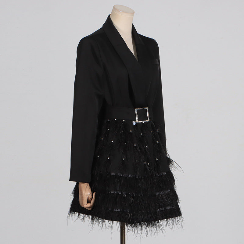 Women's Feather Patchwork Waist-slimming Suit Skirt