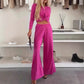 Solid Color O-neck Short Top T-shirt Wide Leg Pants Casual Suit
