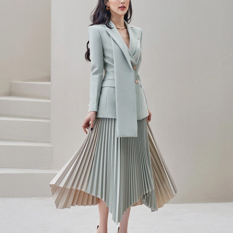 Fashion Elegant Stitching Contrast Color Female