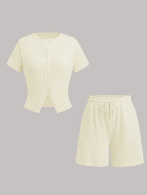 Women's Slim-fit Short Sleeve Blouse And Pants