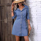 Robe en jean amincissante à manches longues et taille ajustée style rétro