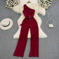 High Waist Slimming OL Temperament Straight Wide Leg Jumpsuit Summer