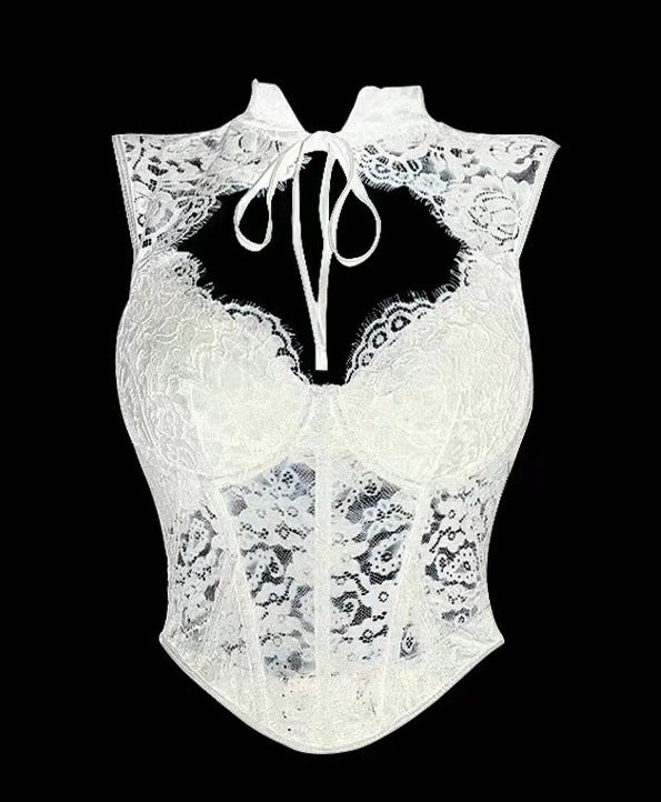 European And American Style Lace Stitching Fishbone Vest