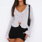Irregular T-shirt V-neck Ruffled Flared Sleeve Button Short Cardigan Top