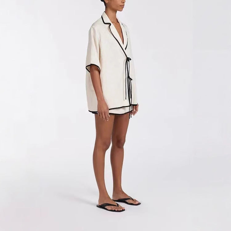 Women's Casual Short Skirt High Waist Simple Cotton Casual Pajamas Suit