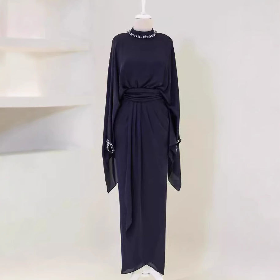 Elegant Batwing Sleeve Top Elegant Waist-tight Mid-length Dress Set