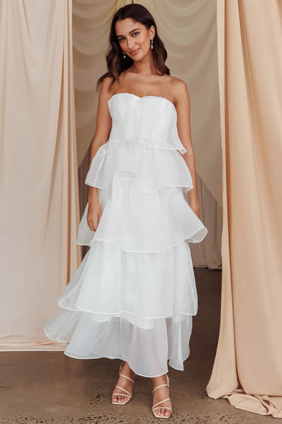 Pure Color Ruffles Suspender Layered Dress