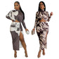 Printed Printed Long-sleeved Skirt Two-piece Set
