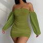 Off-neck Dress Long Sleeve Pullover Hip