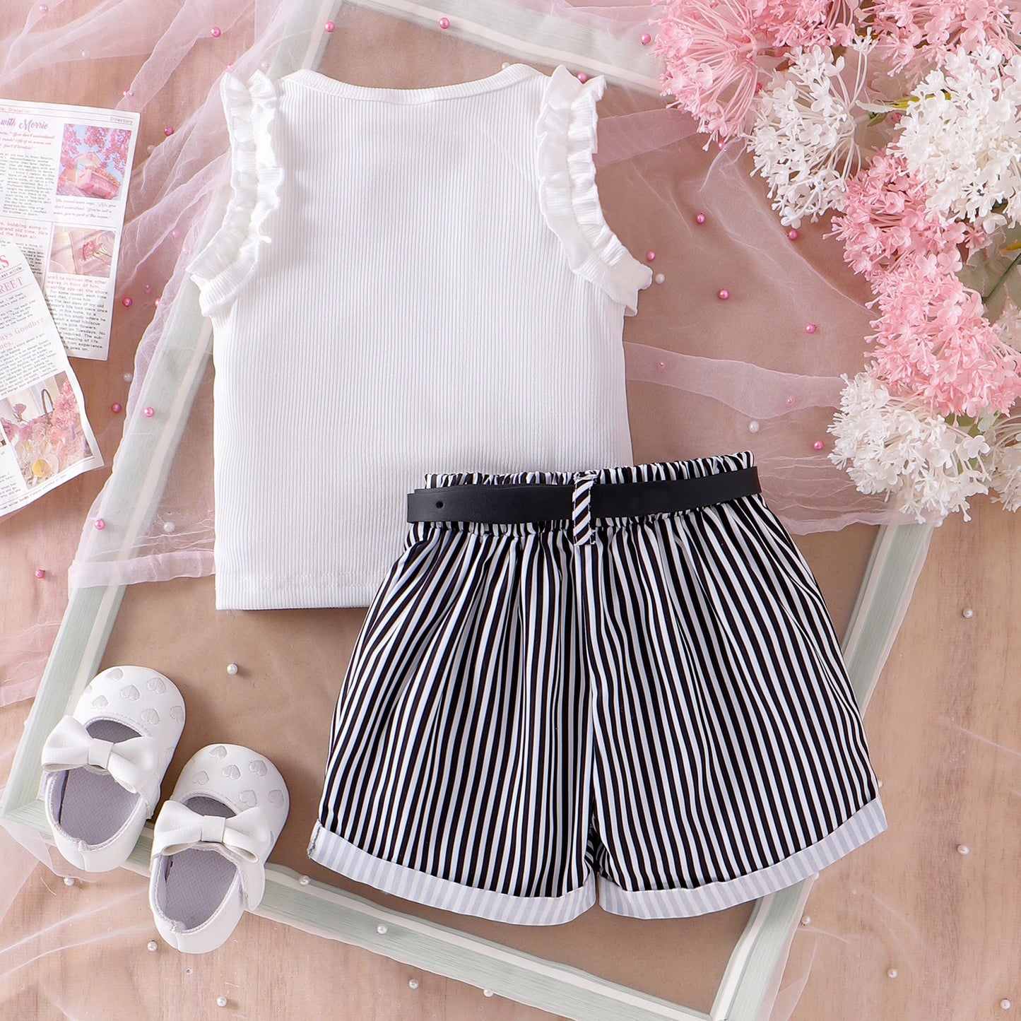 Short sans manches à rayures roses pour fille