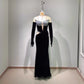 Gloves Hollow-out Low Cut Velvet Tube Top Dress Dinner Party