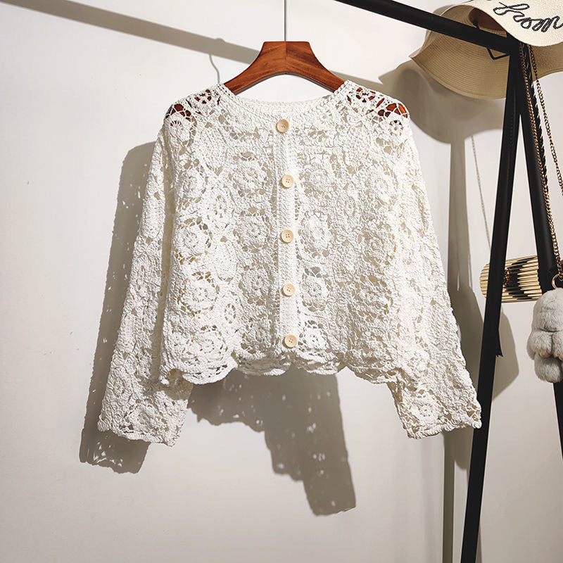 Women's French-style Lace Embroidered Hollow-out Top