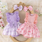 Robe de bébé bicolore à manches en dentelle pour fille