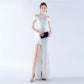 Female Solid Color Satin Off-shoulder Long Evening Dress