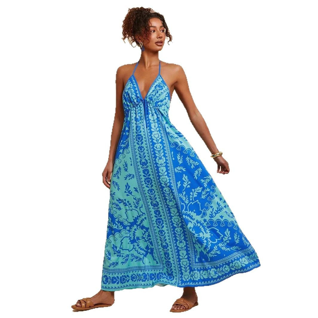 Women's Floral Print Sling Holiday Style Dress