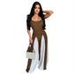 Cutout Wide Leg Knitted Sling Stitching Contrast Color Jumpsuit