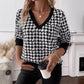Elegant Women's Printed Sweater V-neck Long Sleeve