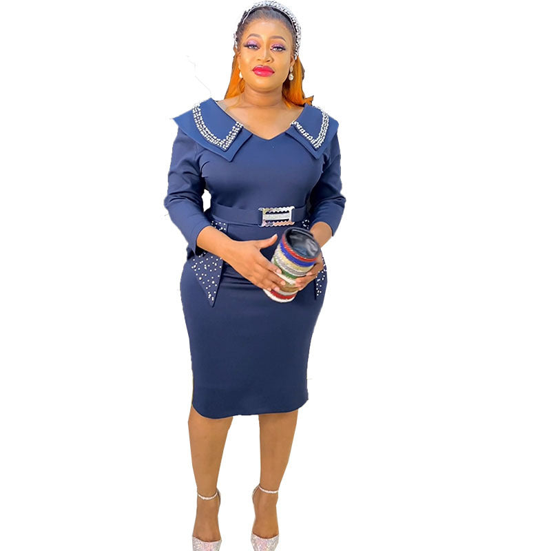 Waist-tight Hip-wrapped Beaded Professional Dress