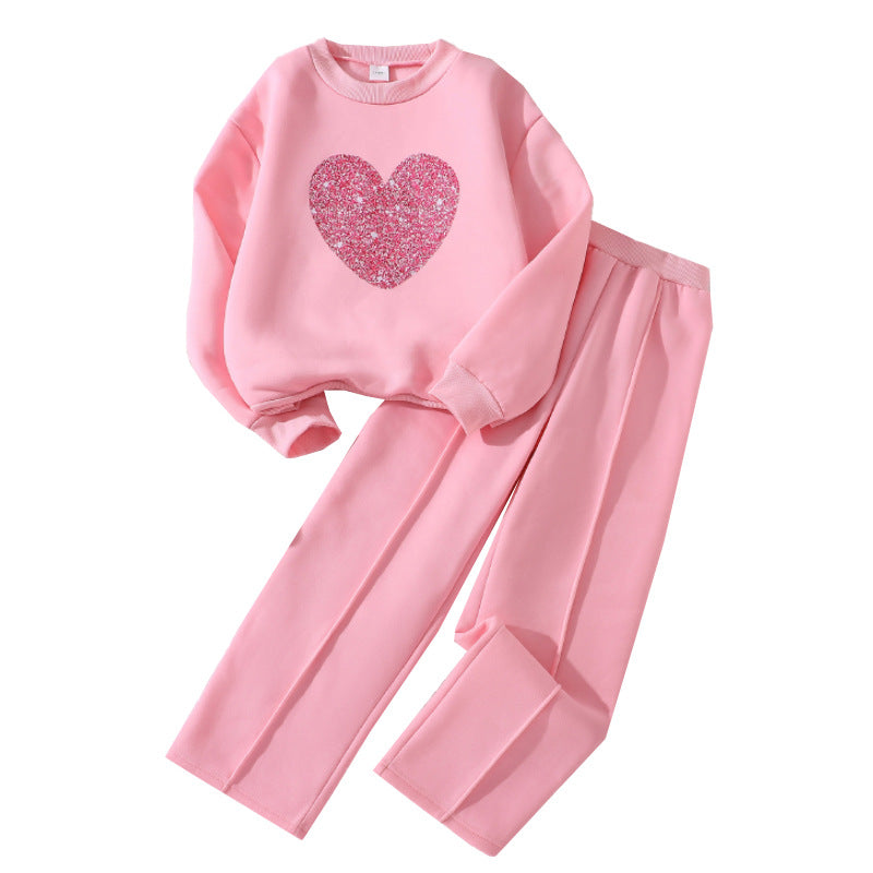 Children's Spring Love Long-sleeved Sweater Trousers Casual Two-piece Set