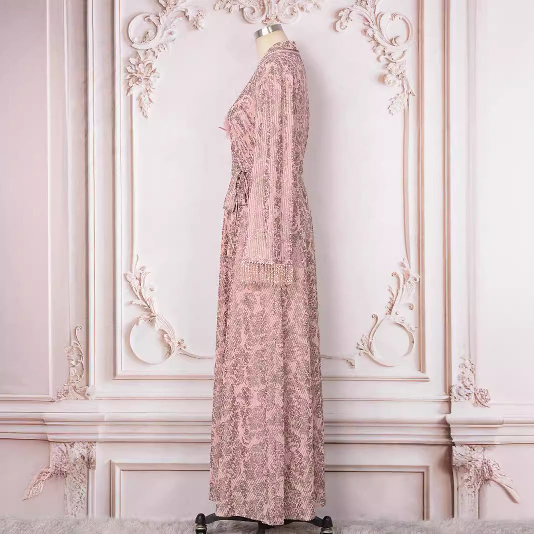 Gilding Flower Decoration Long Sleeve Dress Women